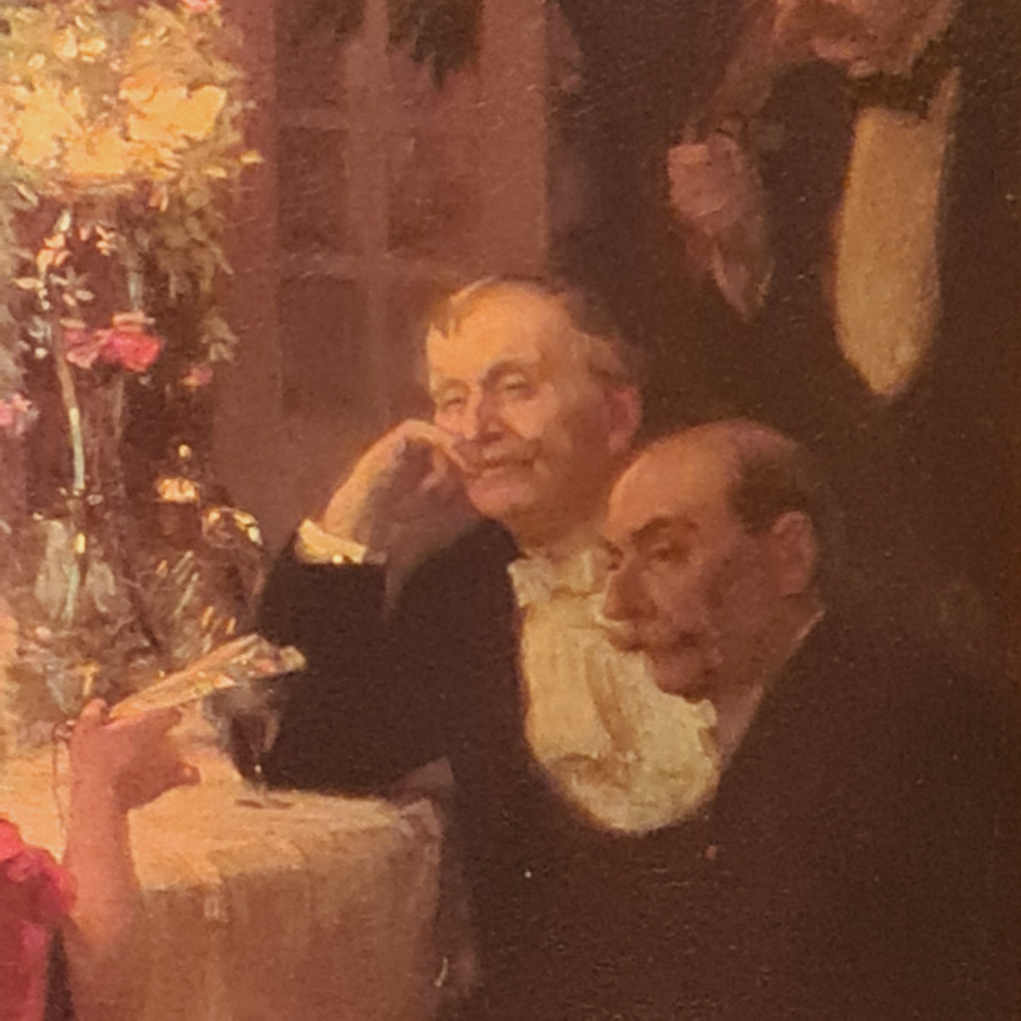 Gilt Framed Painting of Candlelit Dinner in the Impressionist Style