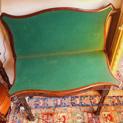 Antique Fold Over Card Table with Green Baize Top