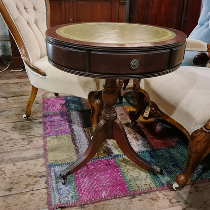 Antique Style Round Coffee Wine Table with Leather Top