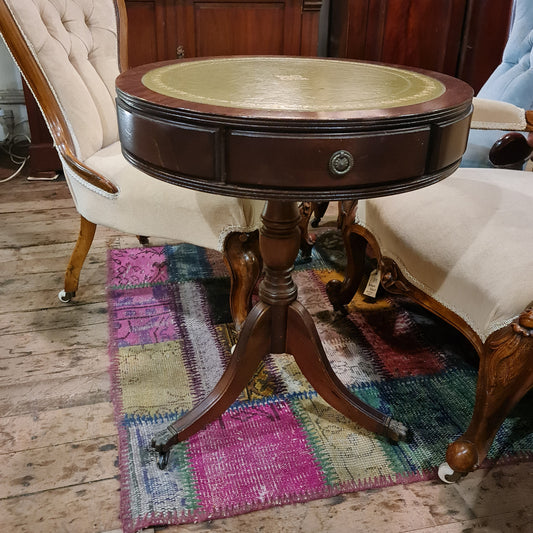 Antique Style Round Coffee Wine Table with Leather Top
